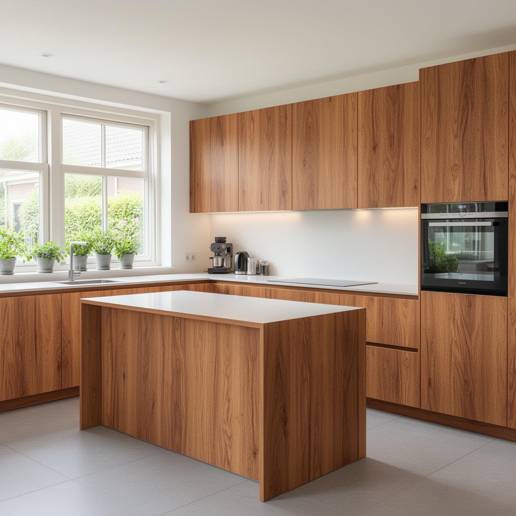 Keuken wrappen houtlook resultaat - professioneel afgewerkte keuken